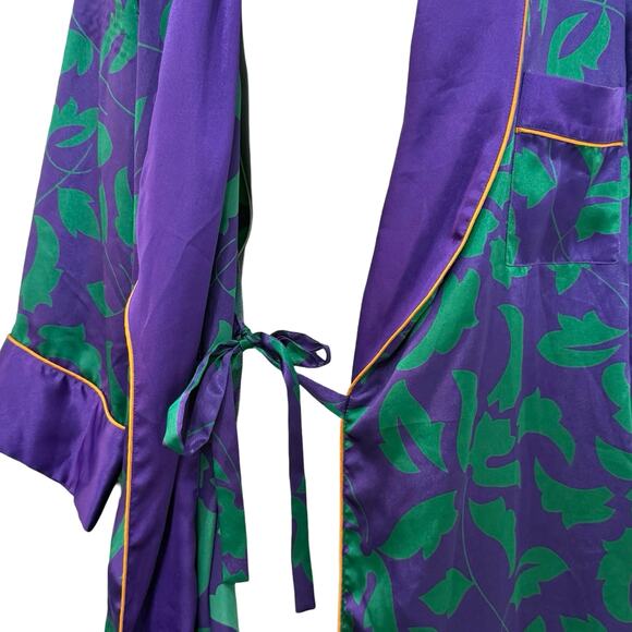 Vintage Victoria's Secret Gold Label Green Purple Satin Wrap Robe size S / M - Picture 16 of 16